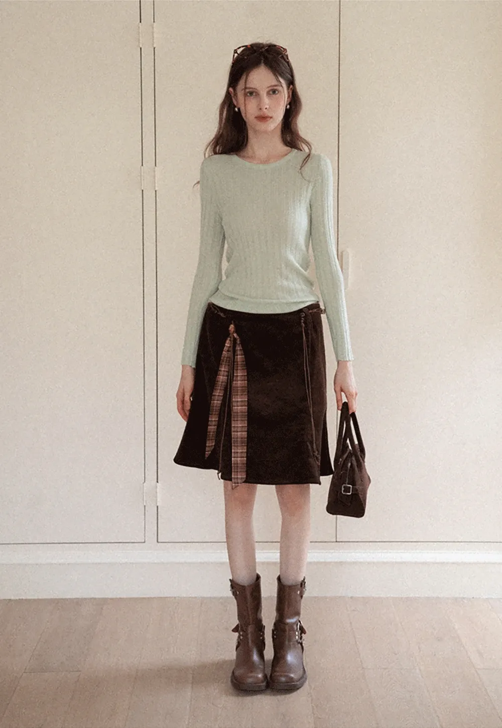 A-Line Mini Skirt for Women High Waist Faux Suede Casual Skirt