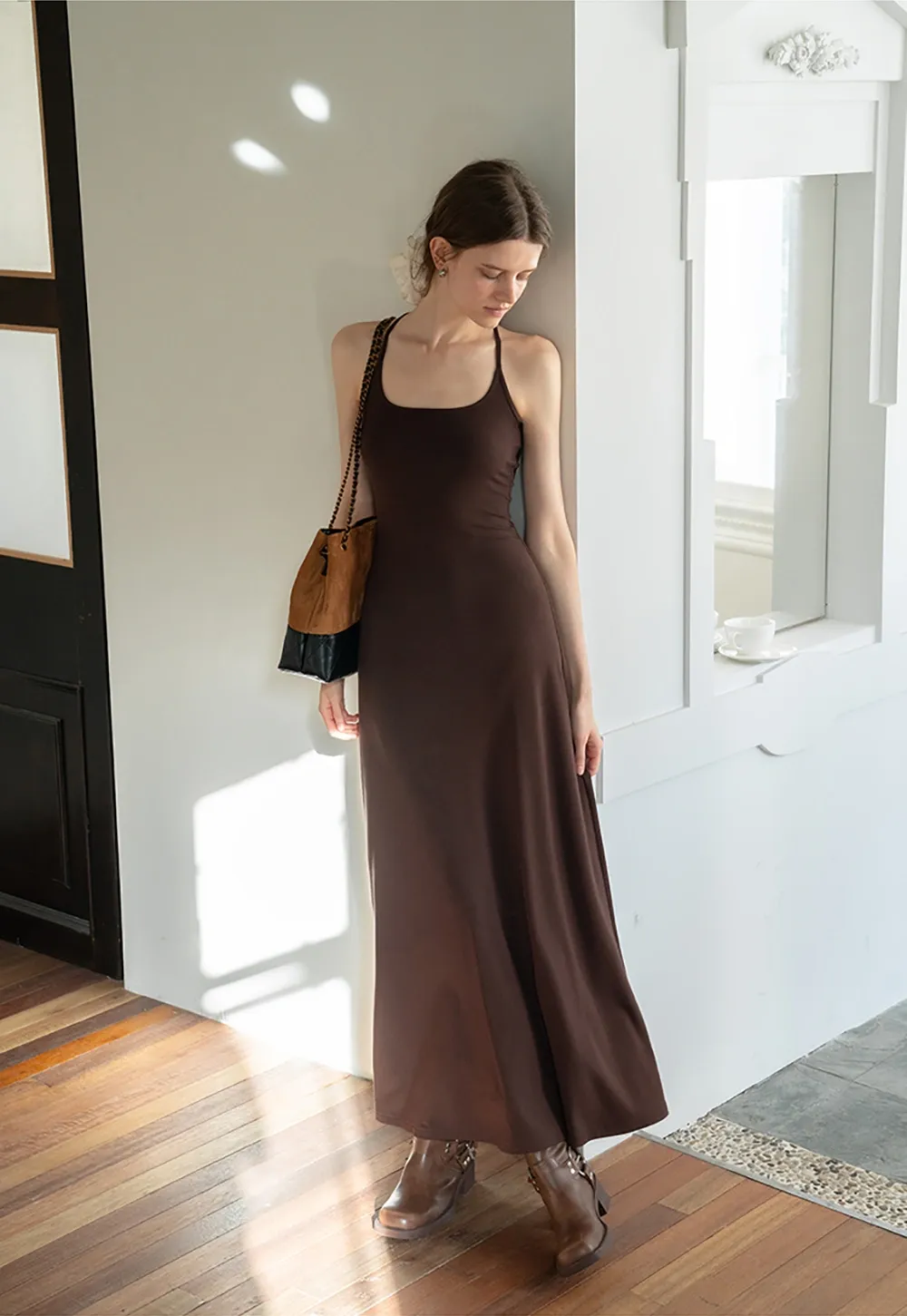 Casual Long Sleeve Top with Flowy Maxi Skirt