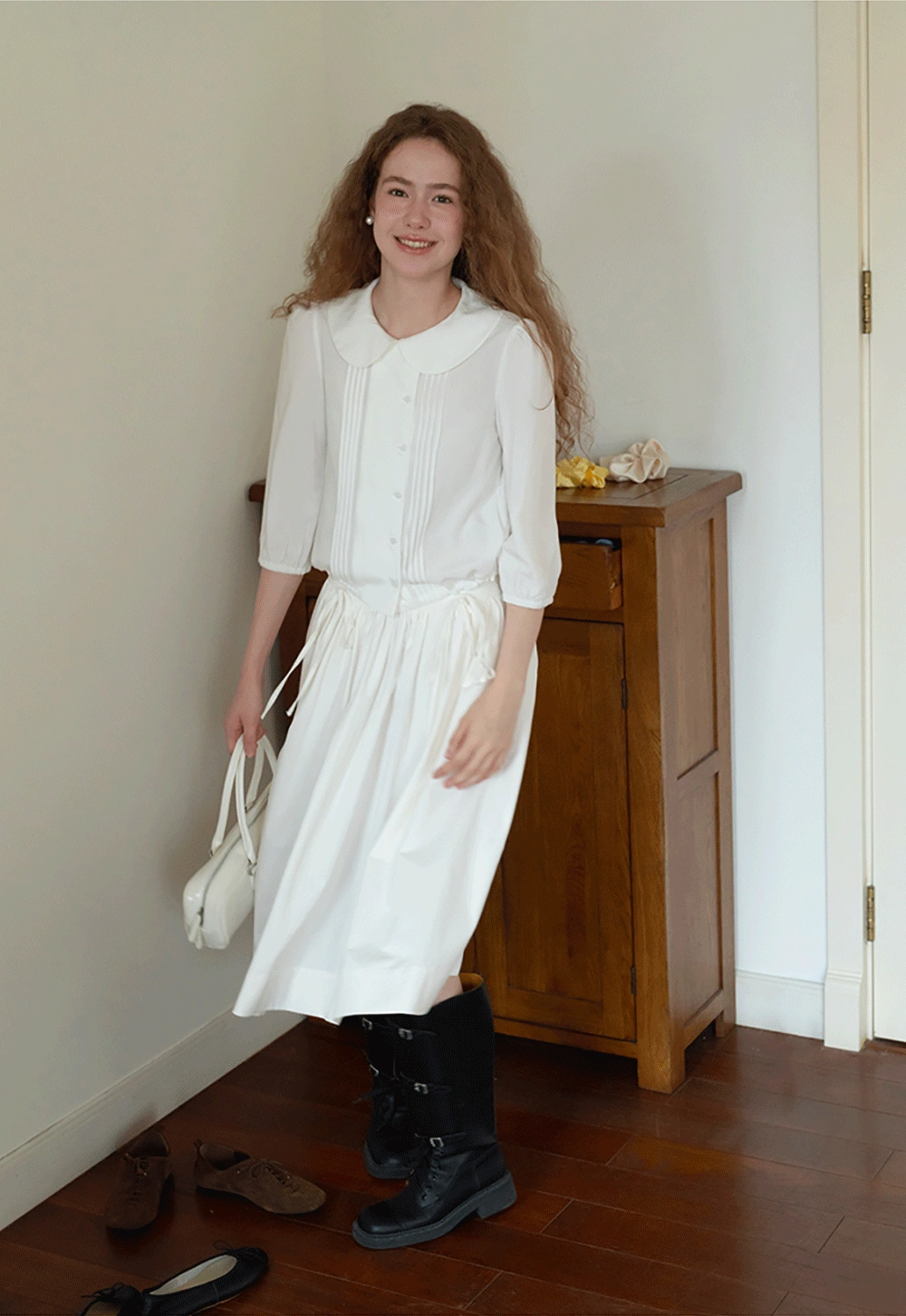 High Waist A Line White Skirt