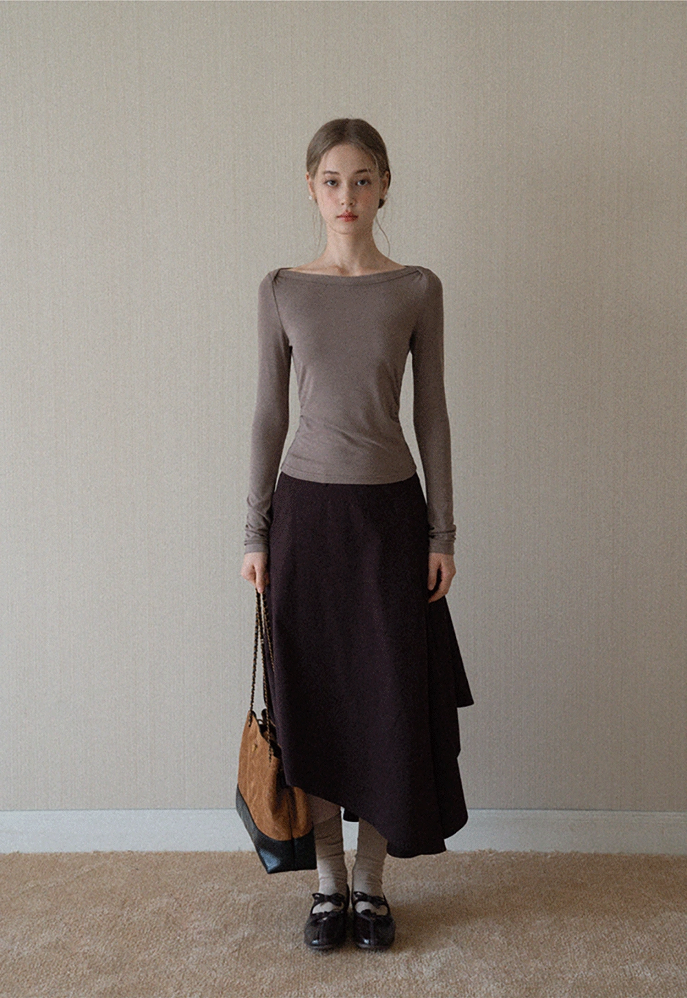 Womens High Waist Asymmetrical Midi Skirt