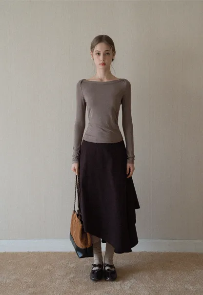 Womens High Waist Asymmetrical Midi Skirt