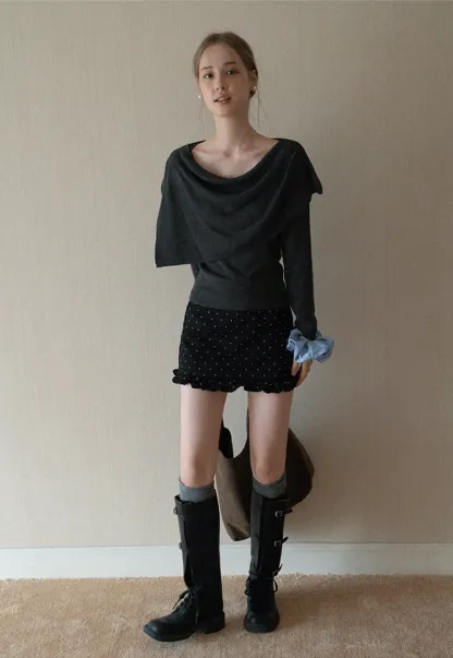 Womens Draped Cowl Neck Knit Top