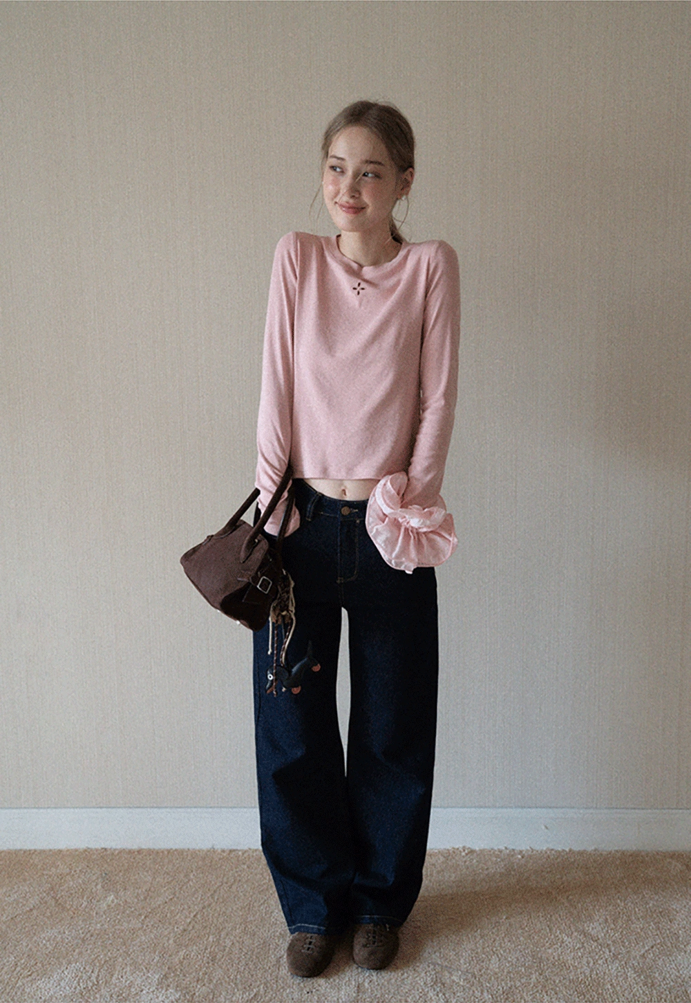 Womens Pink Fitted Long Sleeve Tee