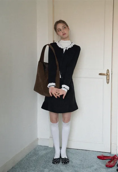 Womens Black High Waist A-Line Mini Skirt