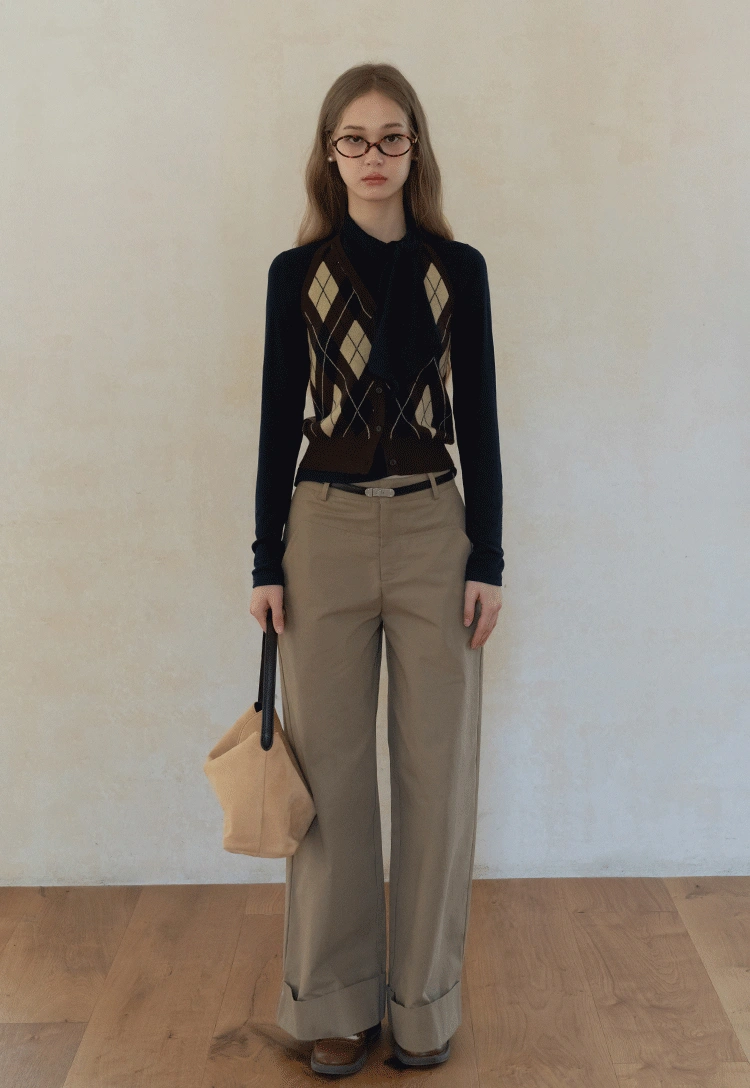 Womens Argyle Knit Button Down Cardigan Sweater