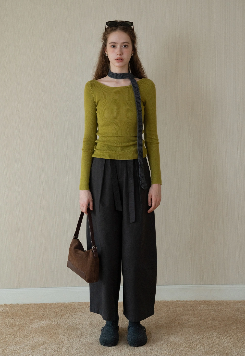 Womens Long Sleeve Knit Shirt with Tie Detail