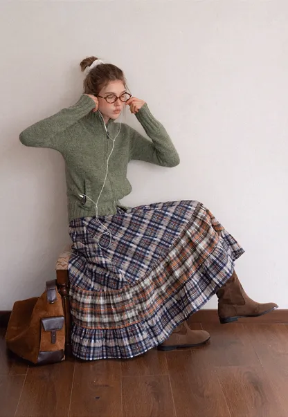 Women’s High Neck Zip Up Knit Cardigan