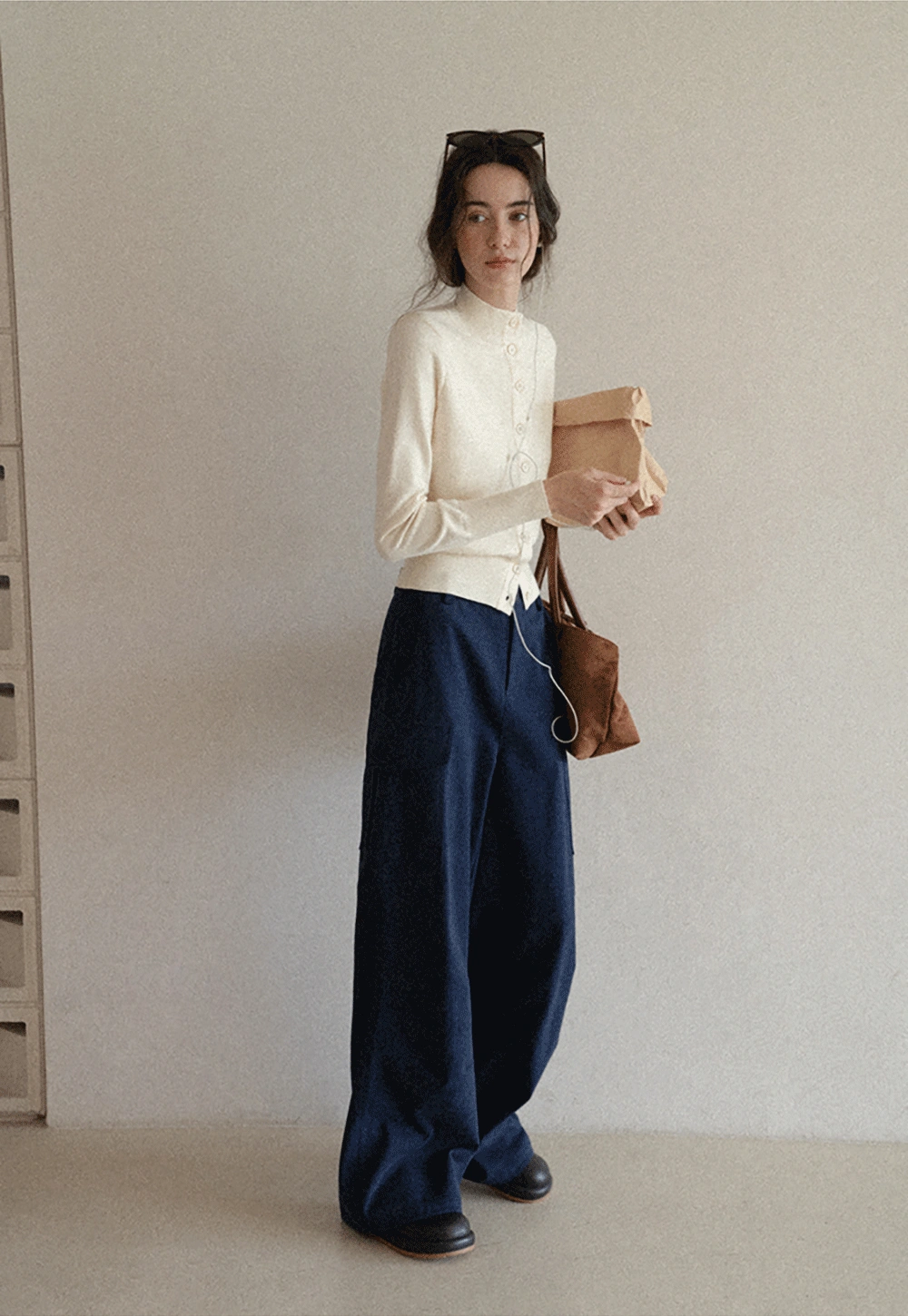 Mock Neck Button Up Knit Cardigan