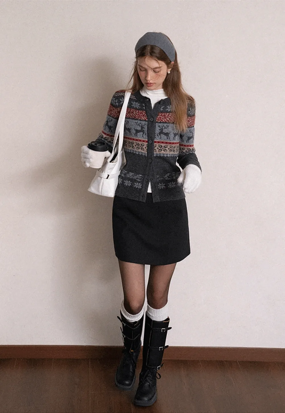 Reindeer Snowflake Pattern Knit Cardigan