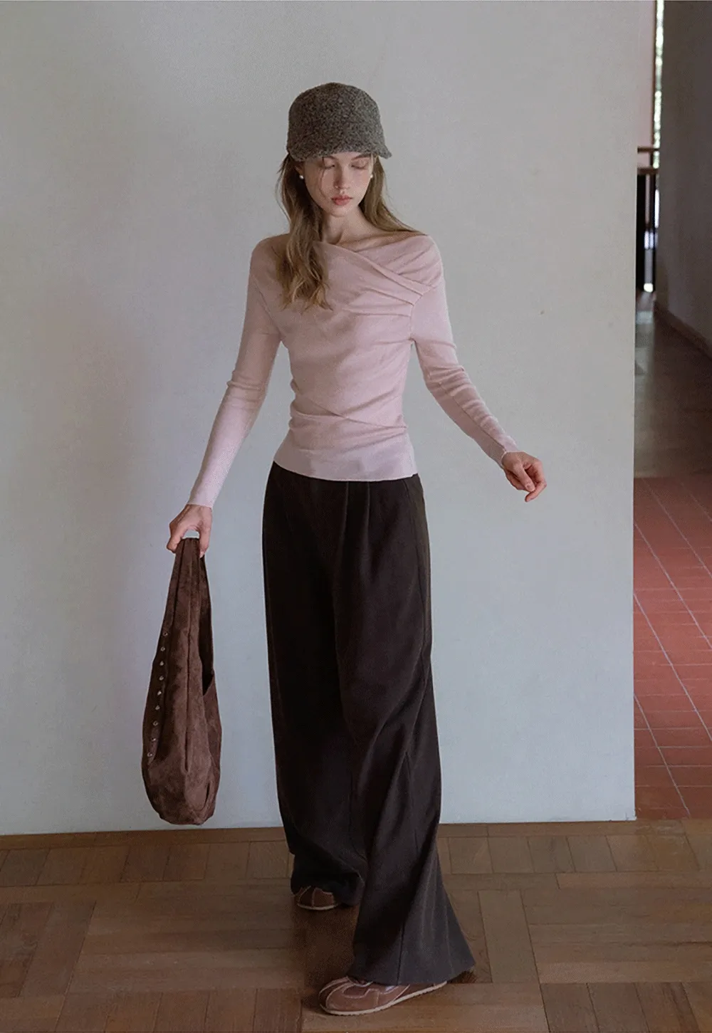 Womens Asymmetrical Draped Knit Top