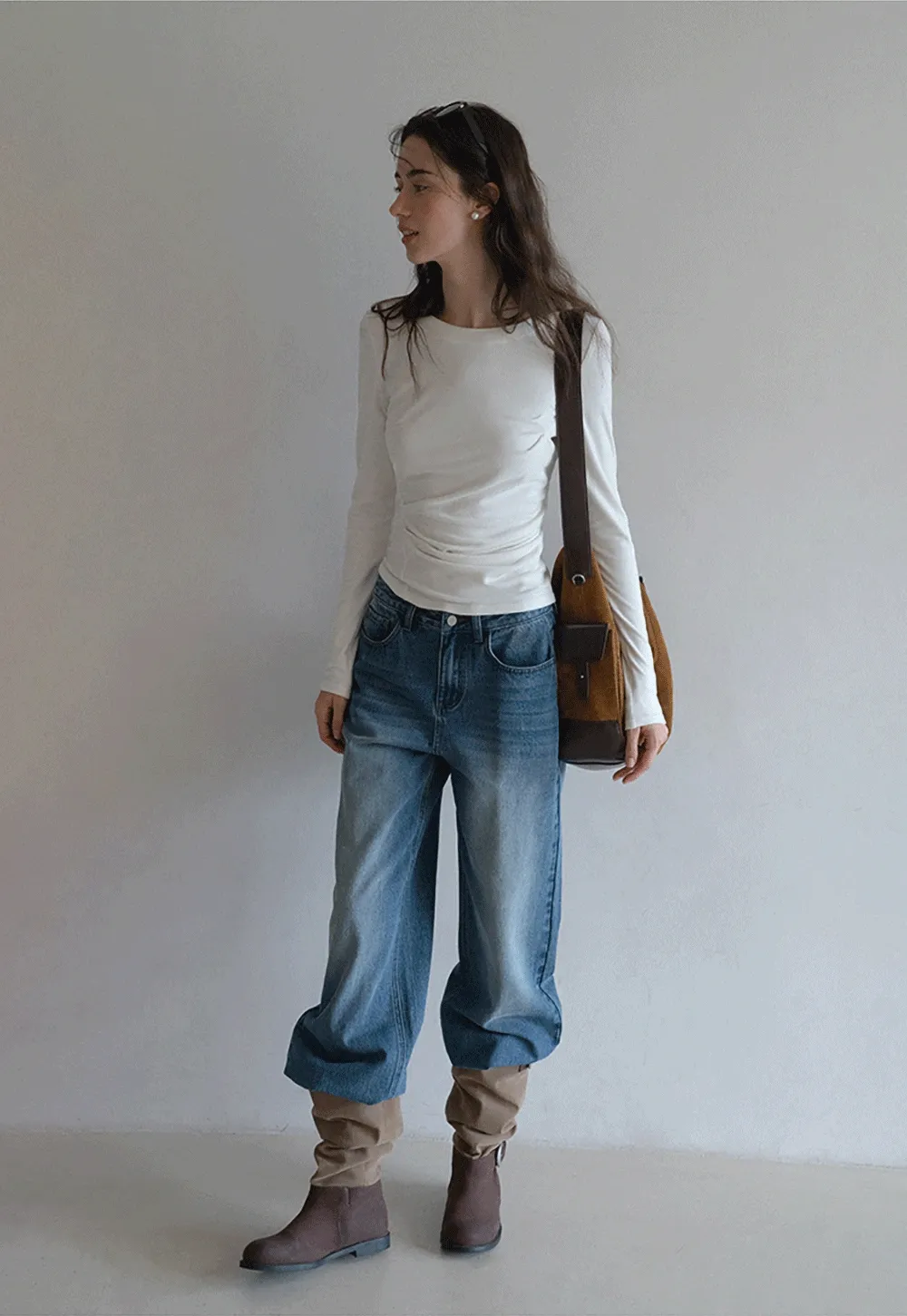 Womens Slim Fit White Long Sleeve Top