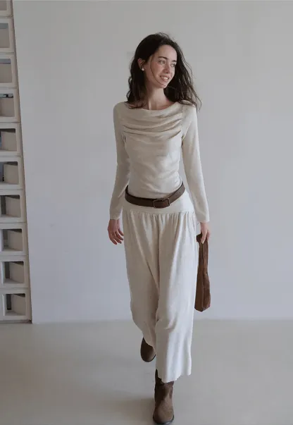 Draped Neck Top and Maxi Skirt Set