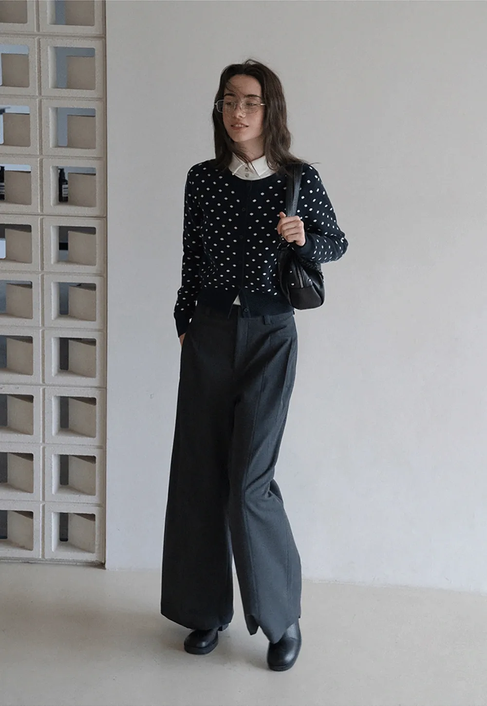 Vintage-Inspired Polka Dot Knit Cardigan