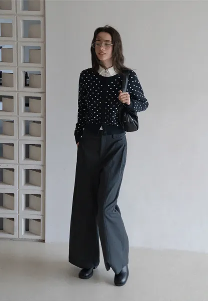 Vintage-Inspired Polka Dot Knit Cardigan
