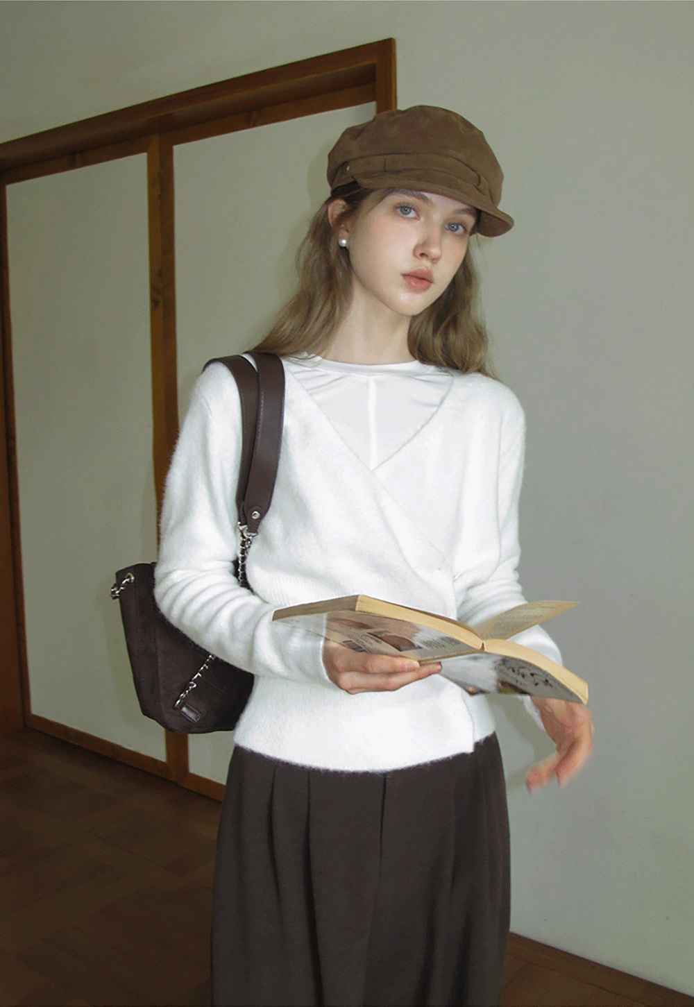 Womens White V-Neck Cardigan