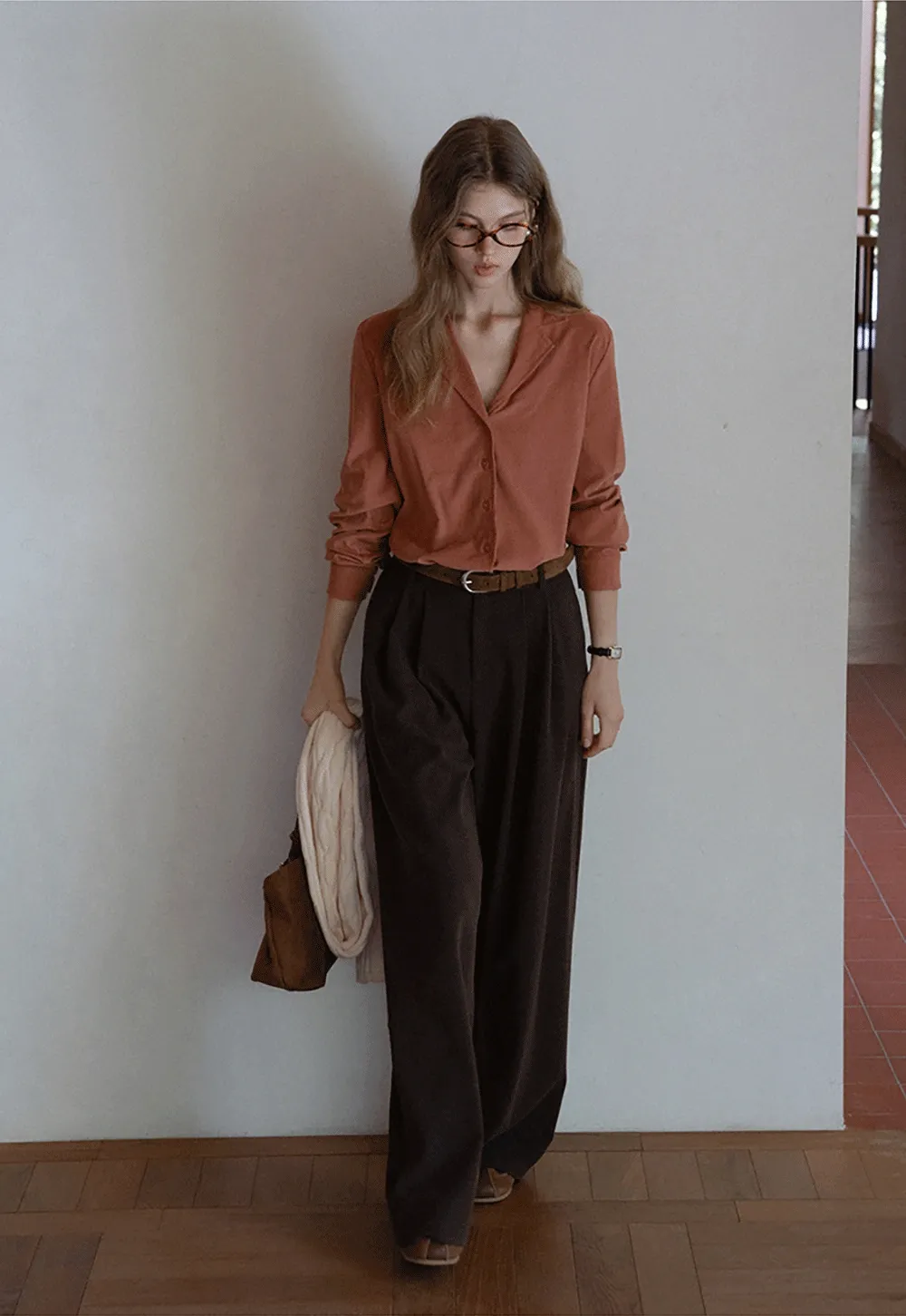 Womens Classic Lapel Collar Long Sleeve Blouse