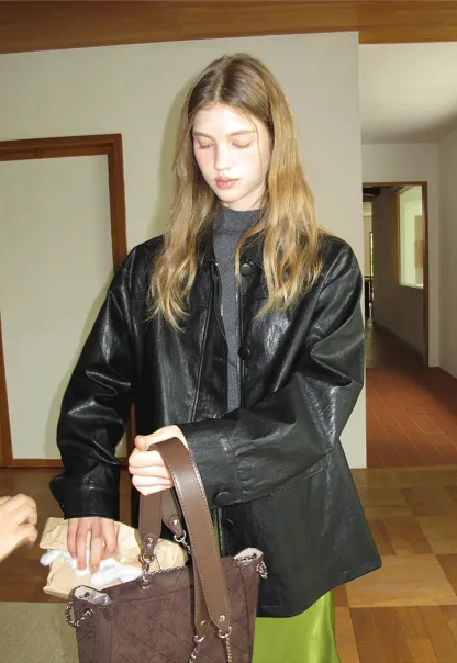 Womens Black Faux Leather Jacke