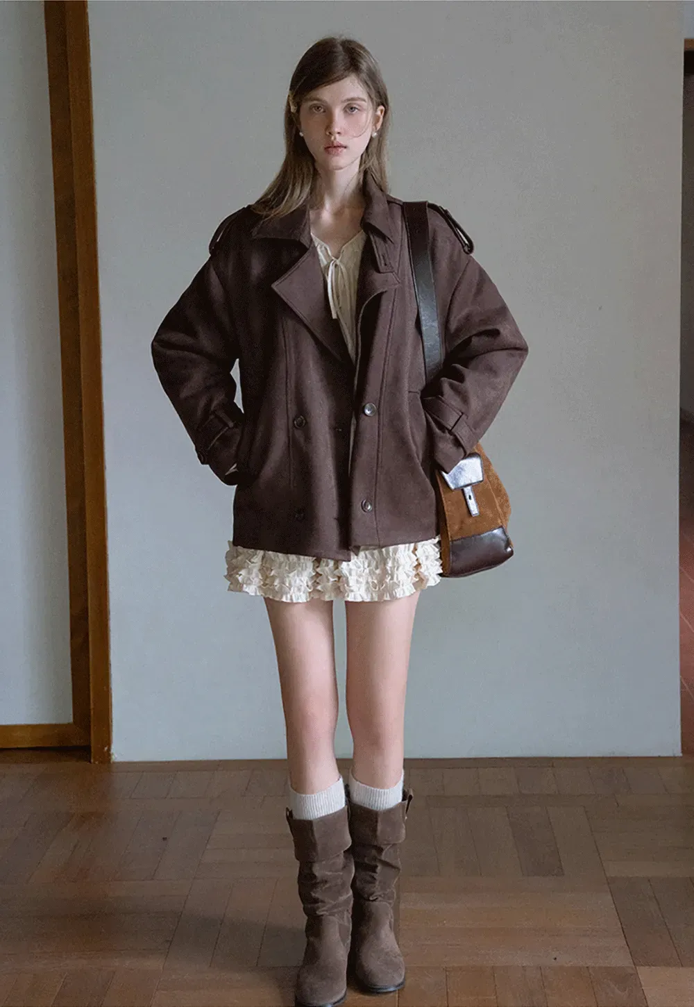 Double Breasted Suede Coat