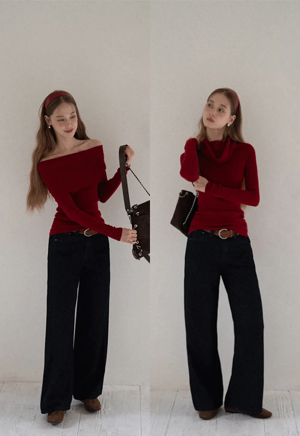 Women Off Shoulder Long Sleeve Knit Sweater Top Slim Fit