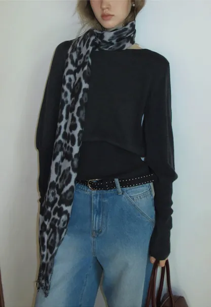 Leopard Print Tassel Scarf Warm Faux Cashmere