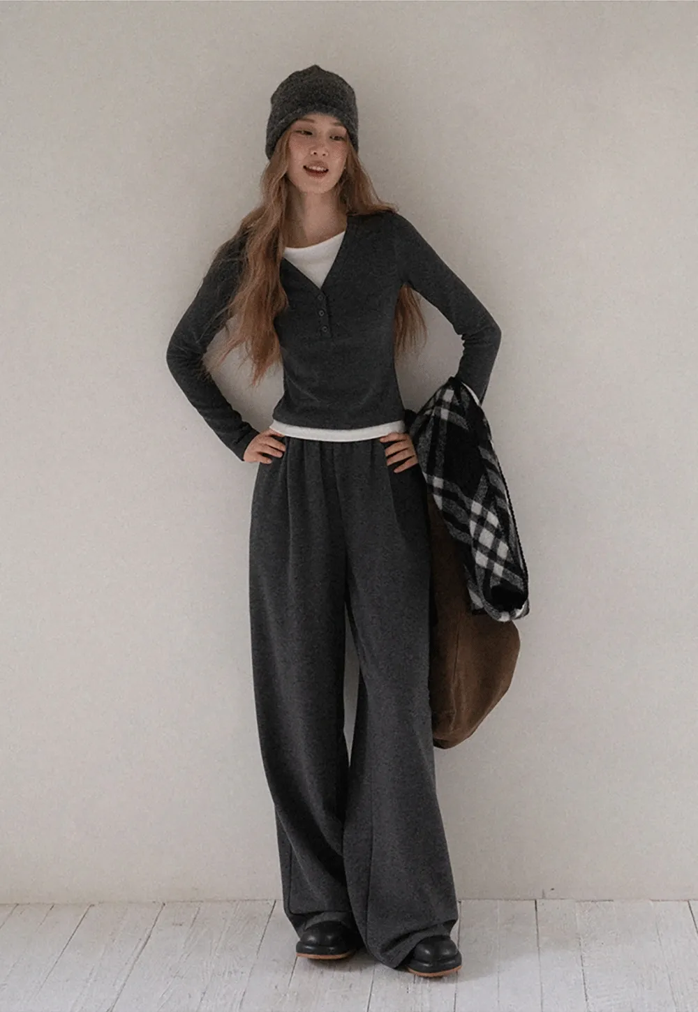 Women Knit Two Piece Set V Neck Long Sleeve Pullover and Pants