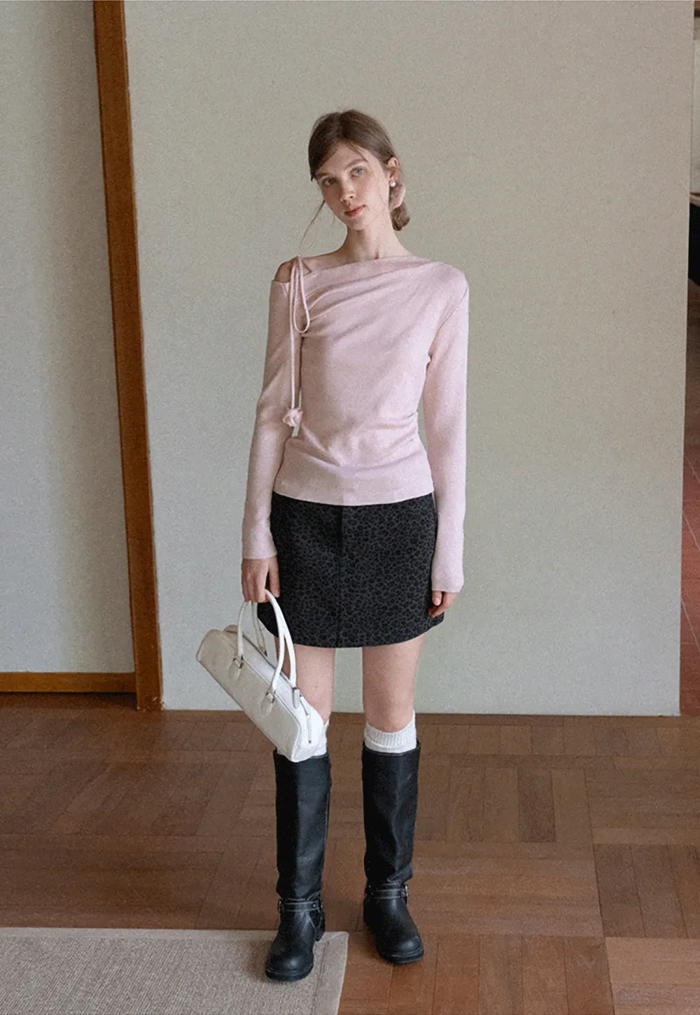 Womens Asymmetric Shoulder Long Sleeve Top