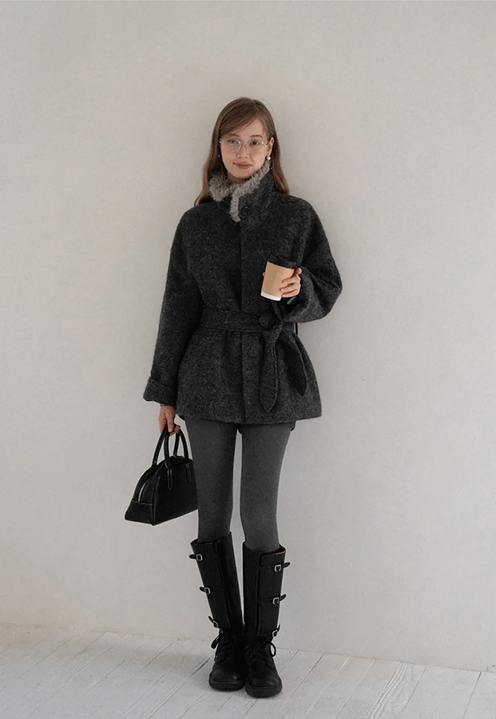Women Cozy Faux Fur Lapel Wool Coat