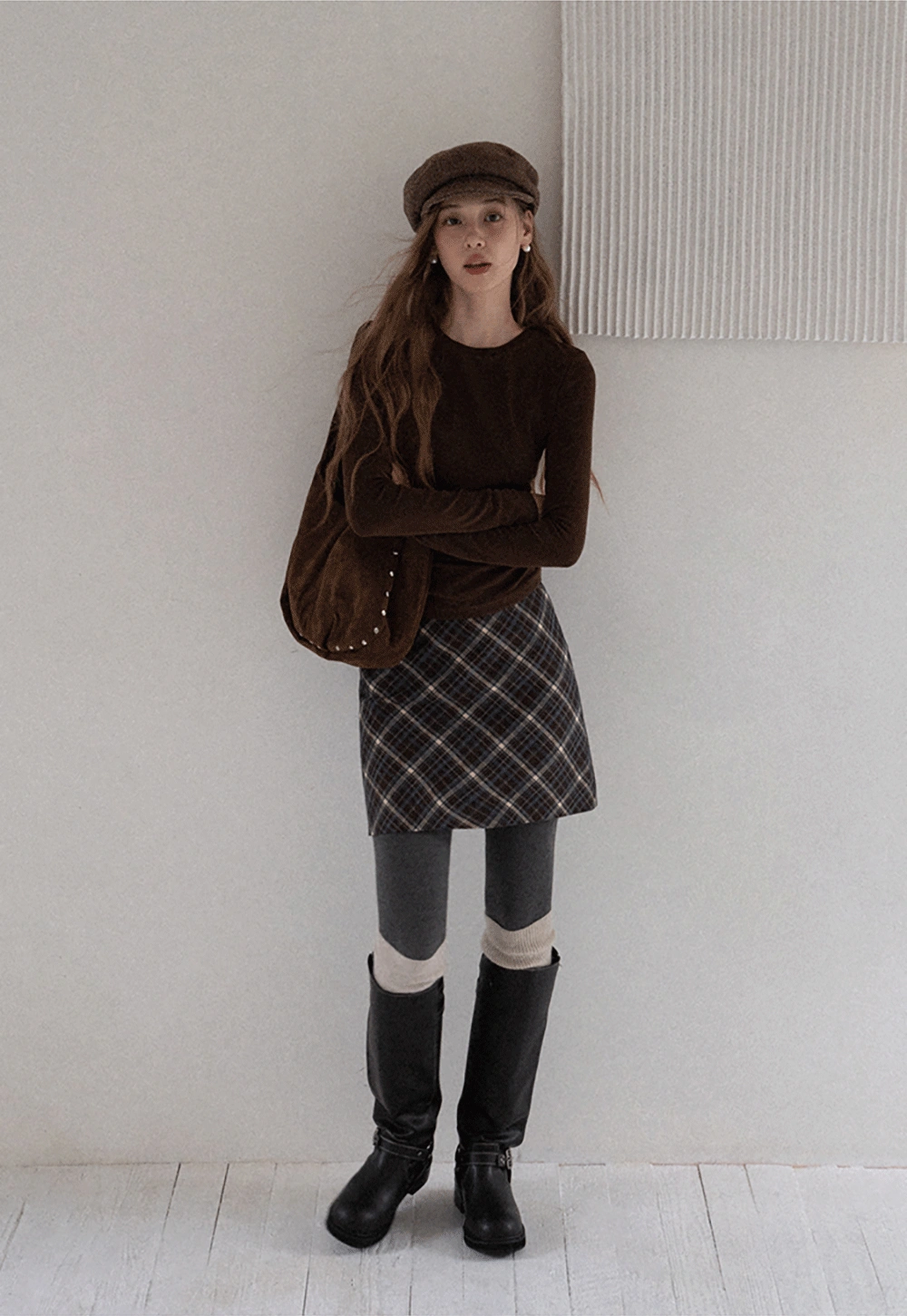 Women Vintage Check Short Skirt