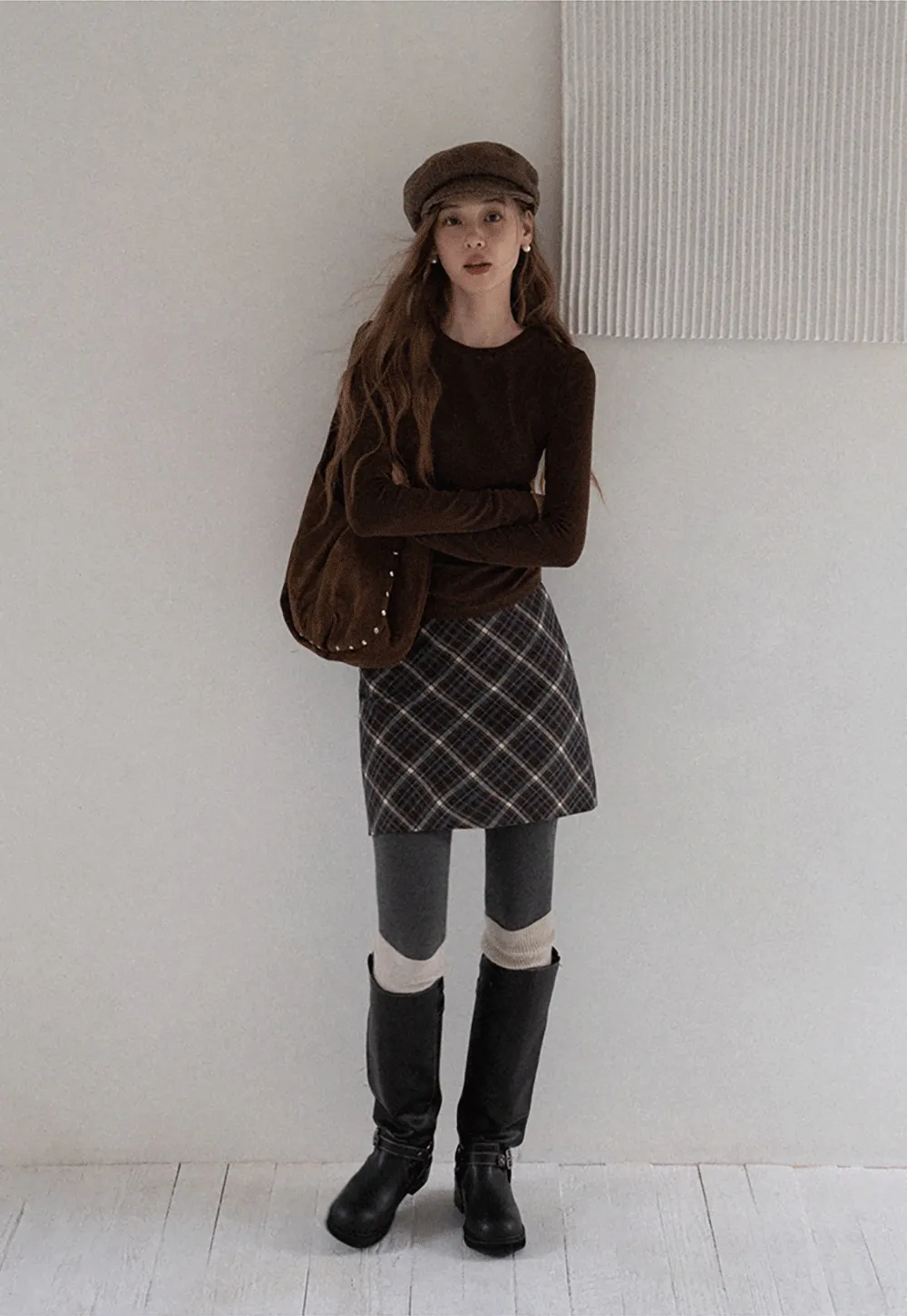 Women Vintage Check Short Skirt