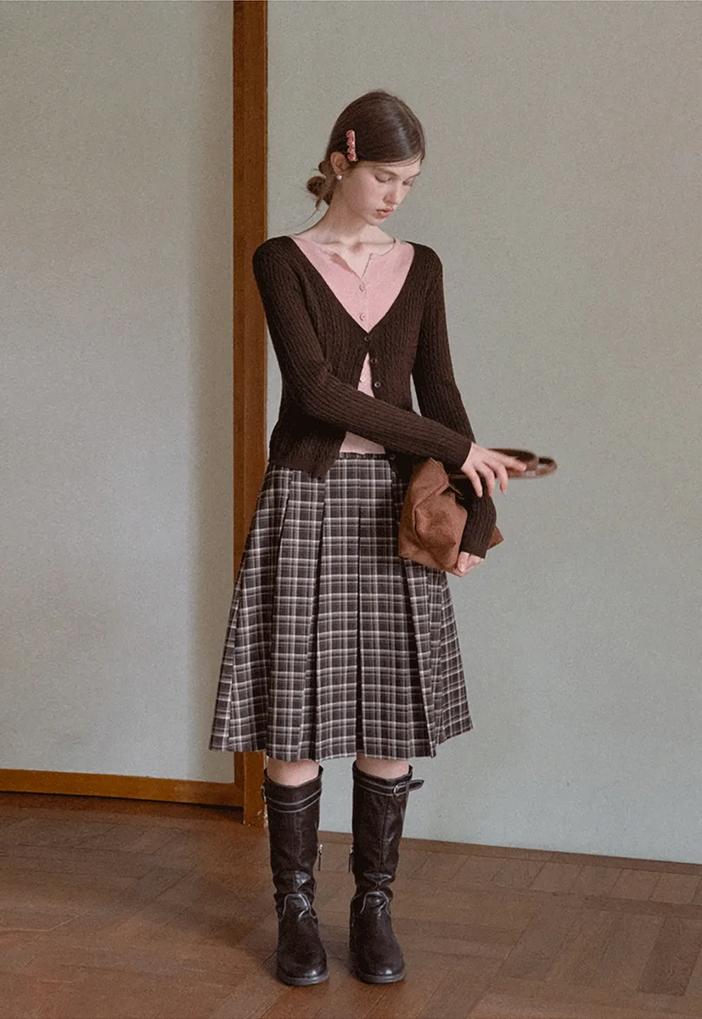 Two Tone Cable Knit Cardigan for Women