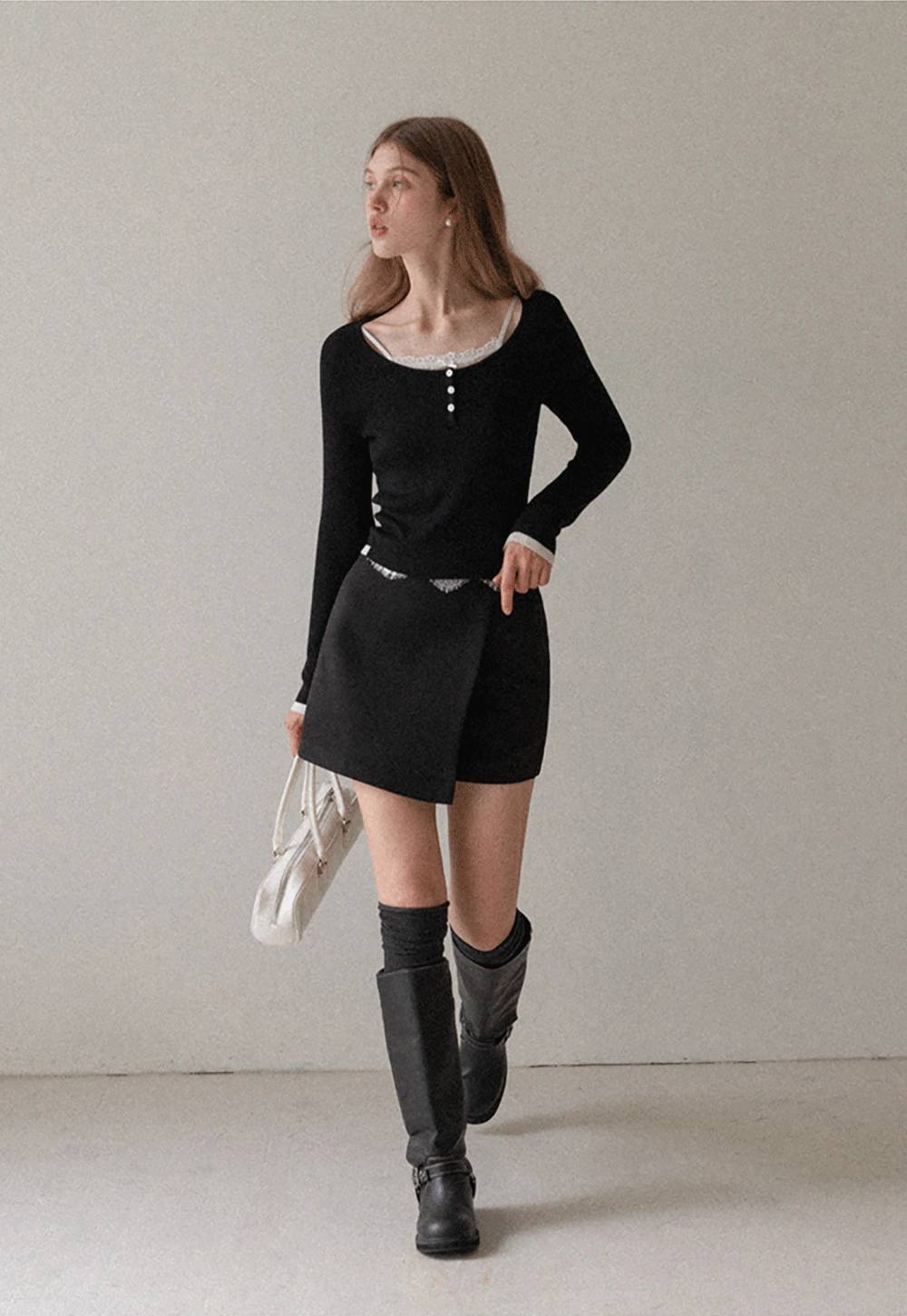 Women Lace Trim Knit Top Long Sleeve Elegant Style