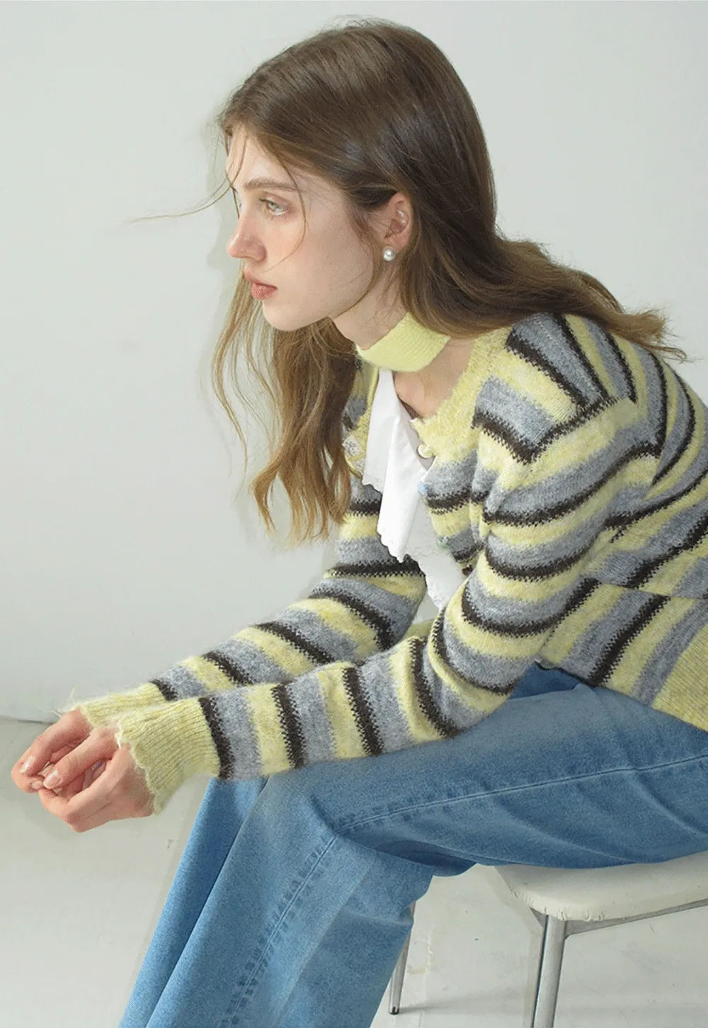 Vintage Striped Knit Cardigan for Women Casual