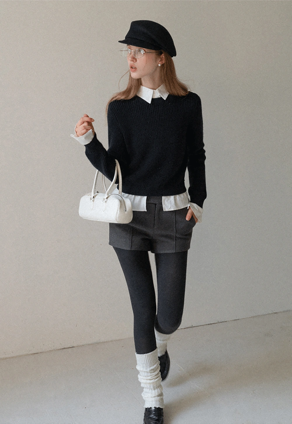 Layered Sweater with Shirt Collar