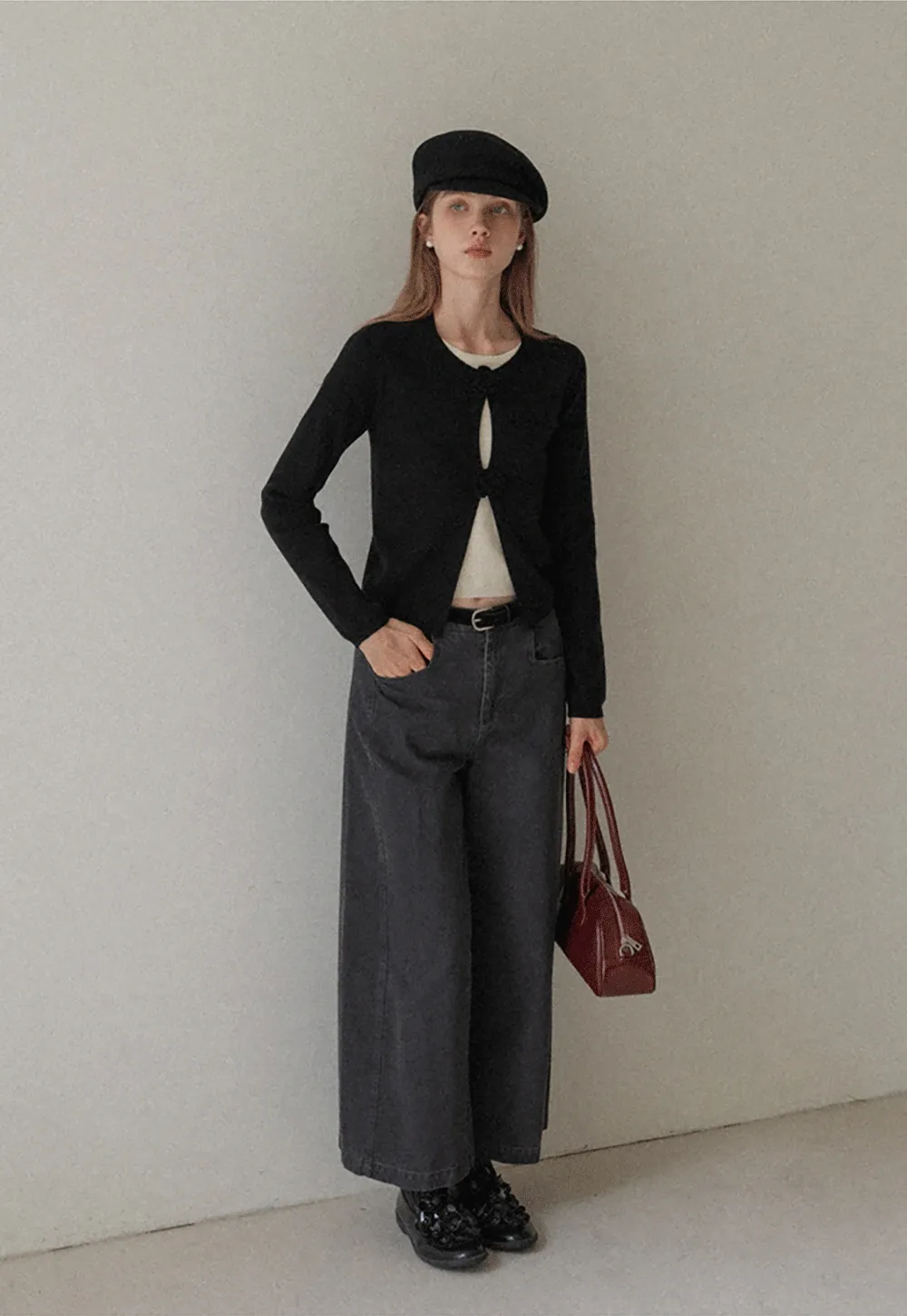 Women Knit Cardigan with Flower Button Vintage Style