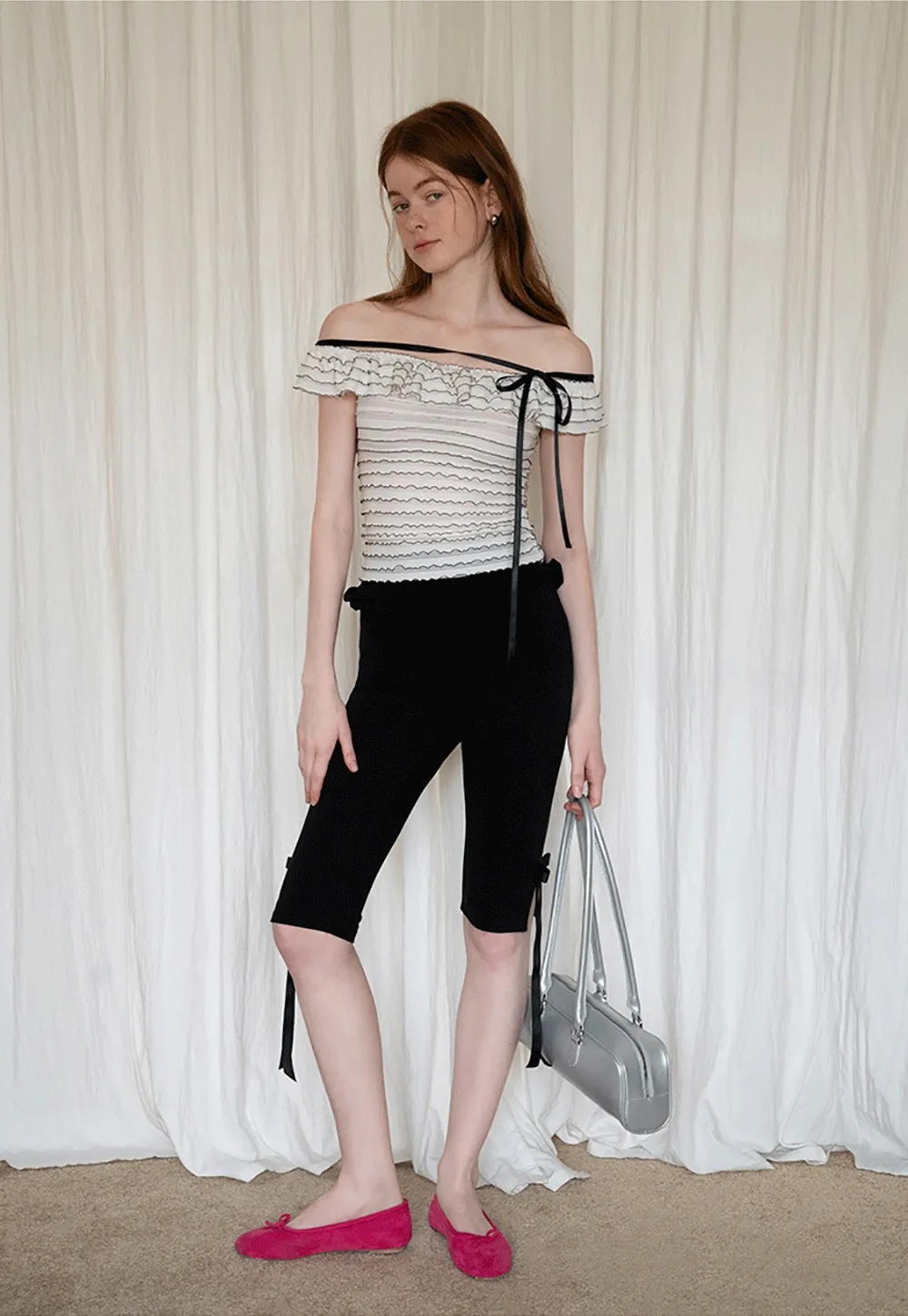 Women’s Off Shoulder Ruffle Trim Knit Top