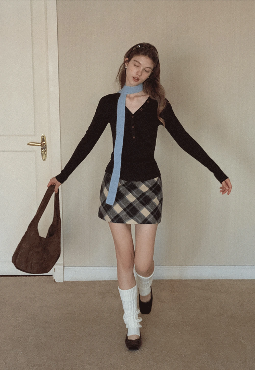 Womens Ribbed Long Sleeve V-Neck Button Top