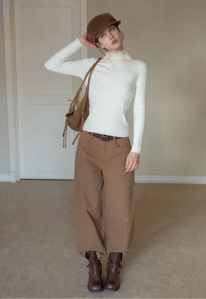 Womens Ribbed Mock Neck Top with Lace Buttons