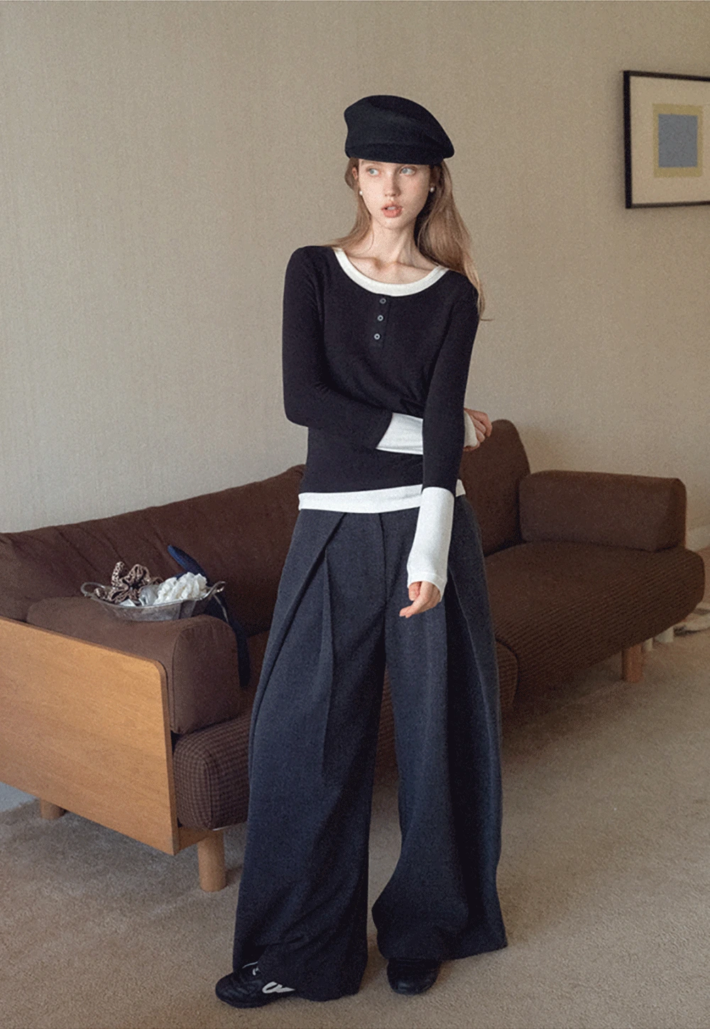 Womens Colorblock Long Sleeve Henley Top