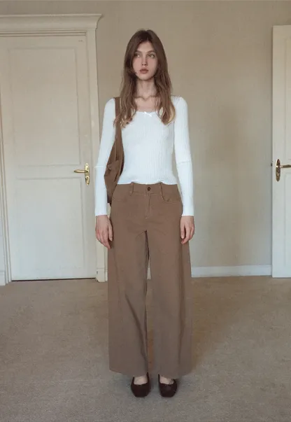 Womens Ribbed Long Sleeve Top with Bow Detail