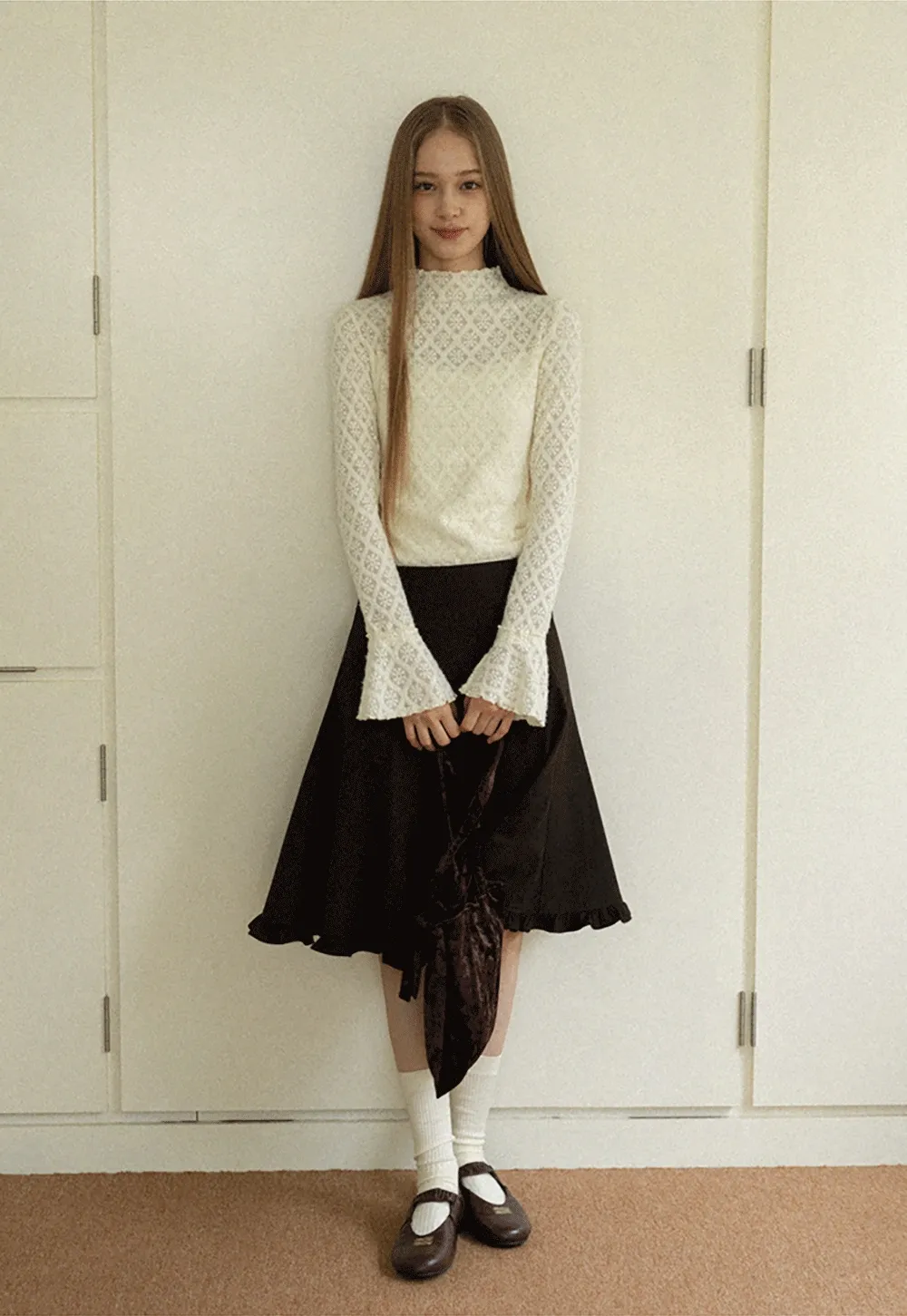 A-Line Brown Skirt with Ruffled Bottom for Women