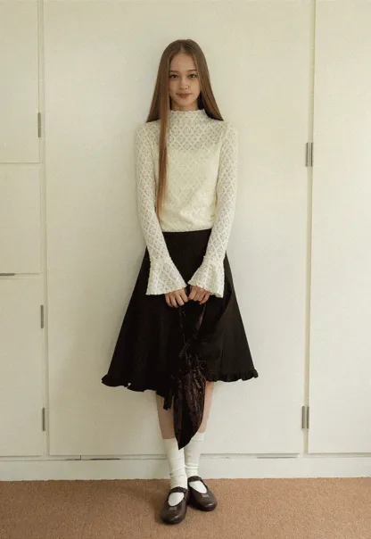 A-Line Brown Skirt with Ruffled Bottom for Women