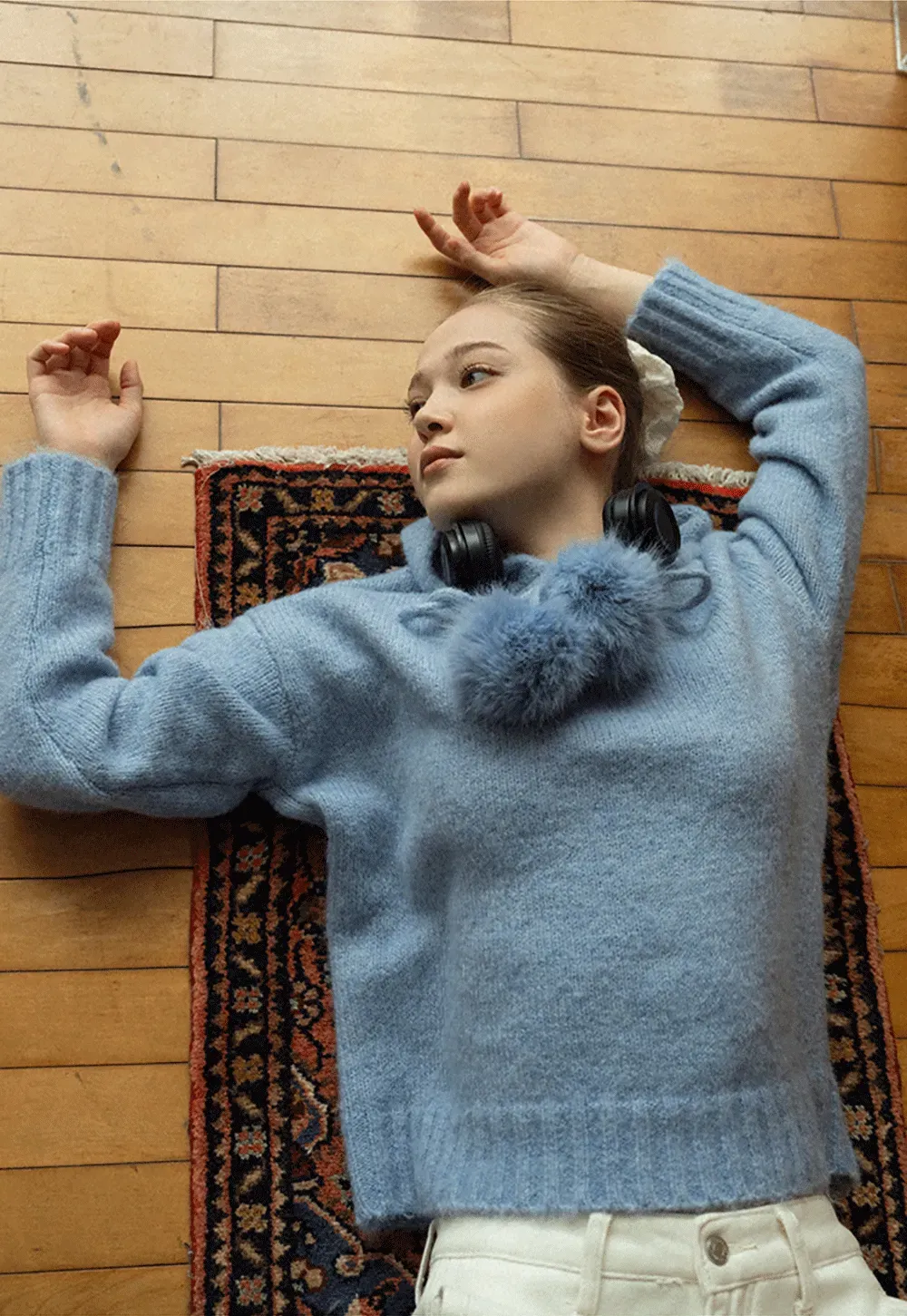 Pom-Pom Hooded Knit Sweater