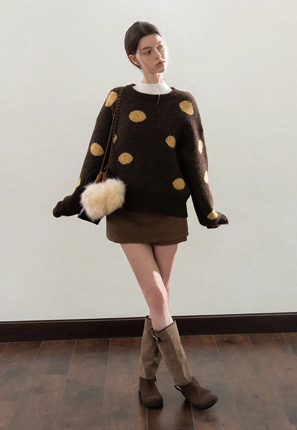 Fuzzy Polka Dot Knit Sweater