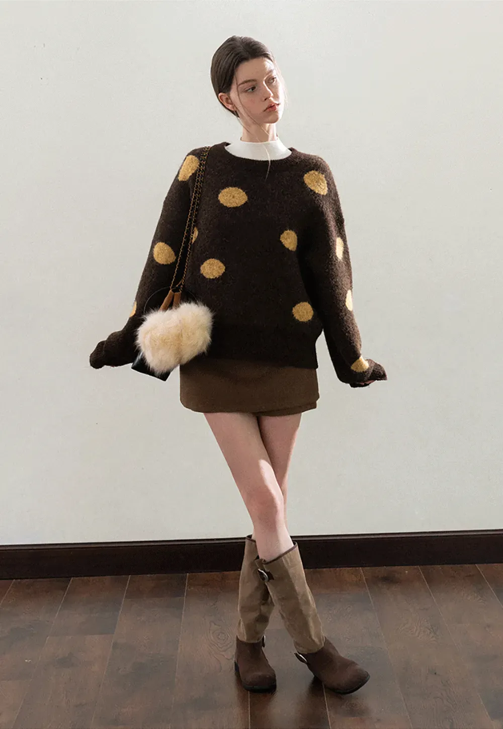 Fuzzy Polka Dot Knit Sweater