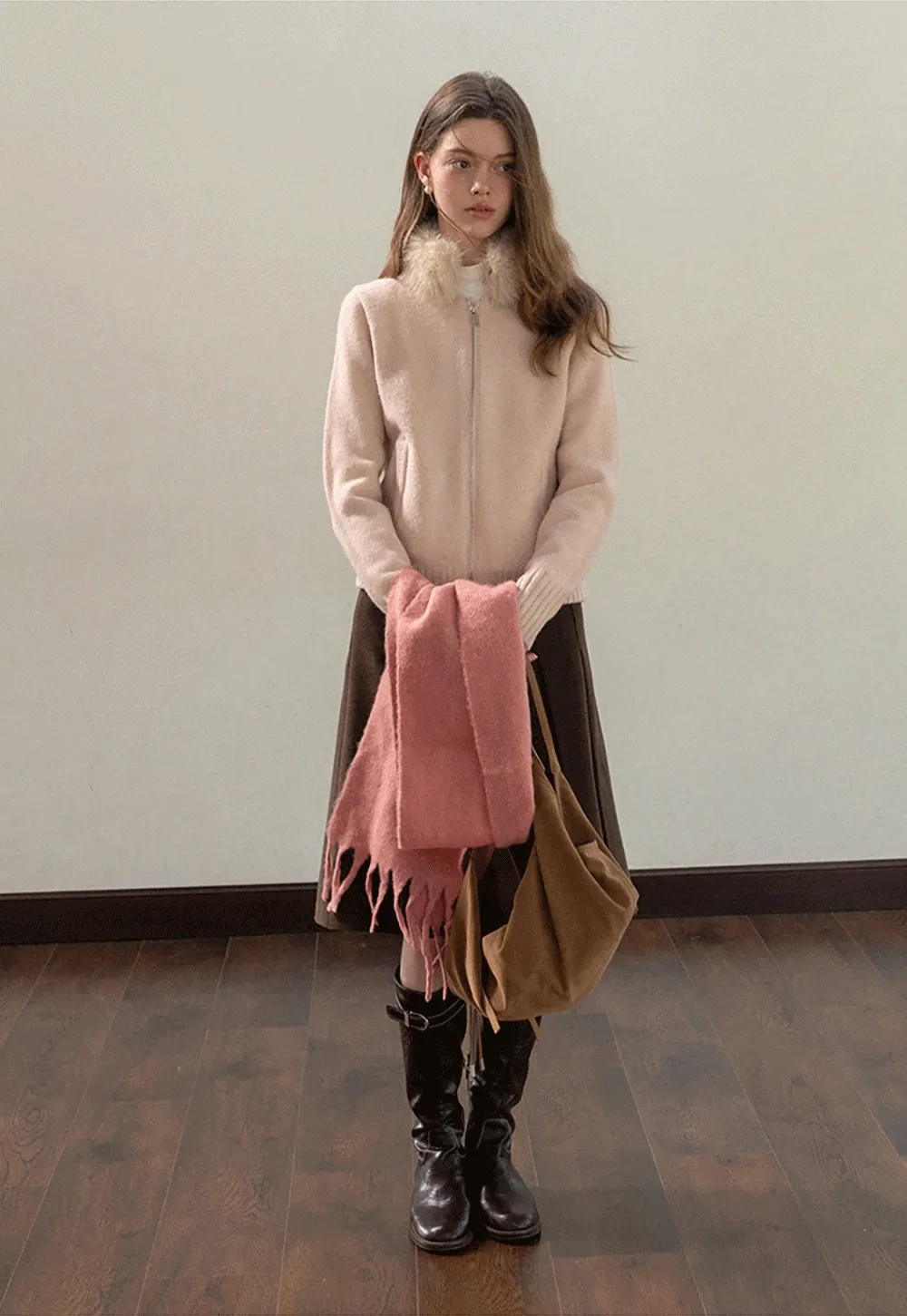 Women’s High-Waisted Pleated Skirt in Brown