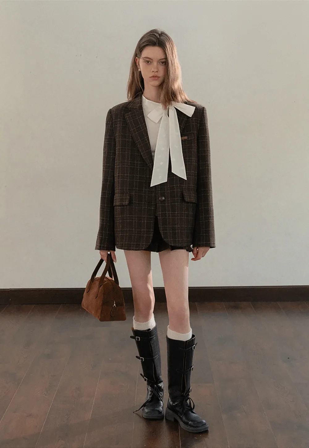 Women Classic Plaid Blazer Jacket for Office Wear