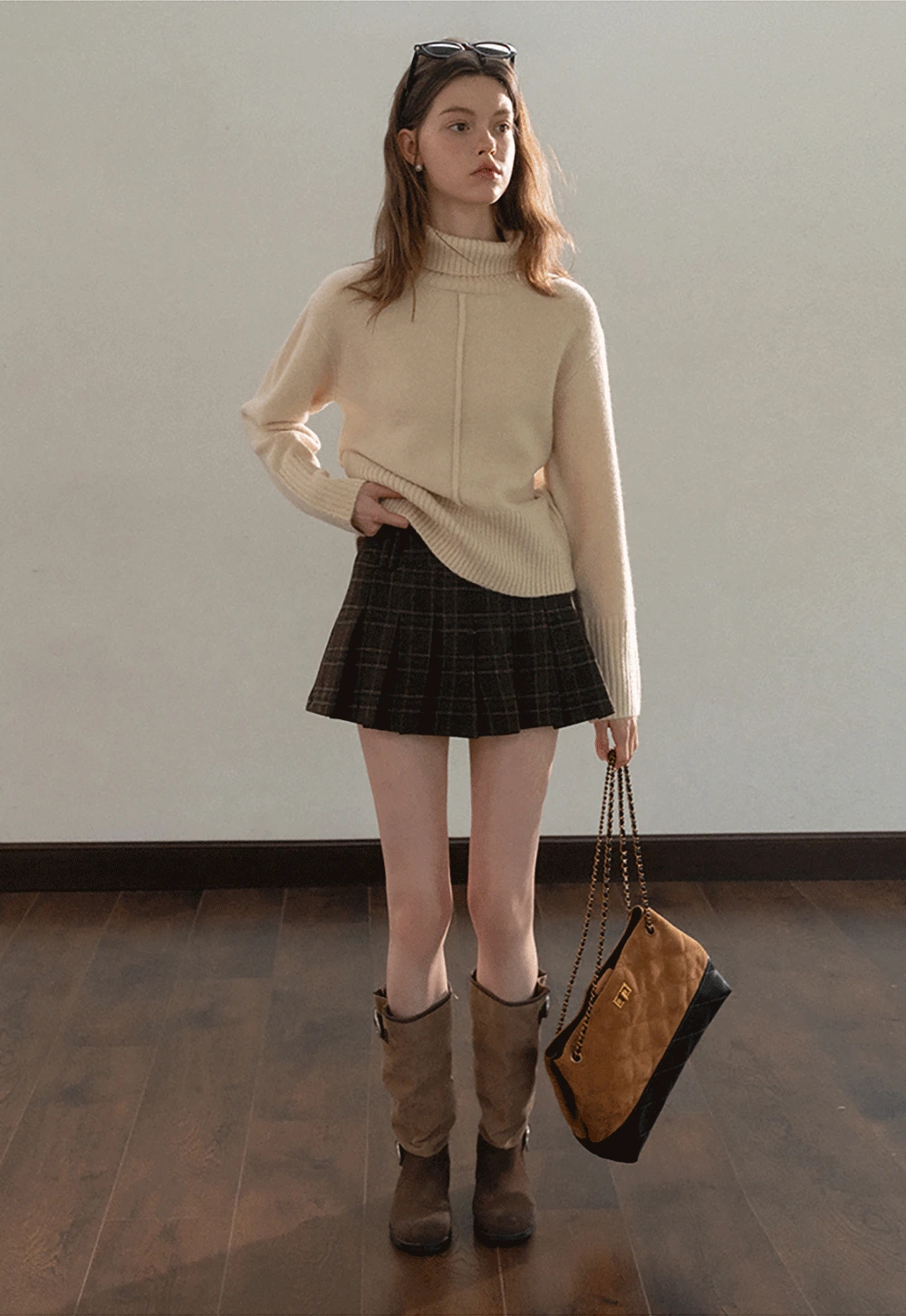 Center-Seam Turtleneck Crop Sweater