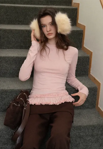 Ruffled Hem Long-Sleeve Tee