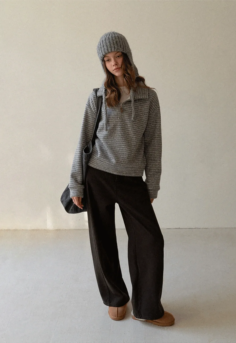 Women Striped Half-Zip Pullover Sweatshirt