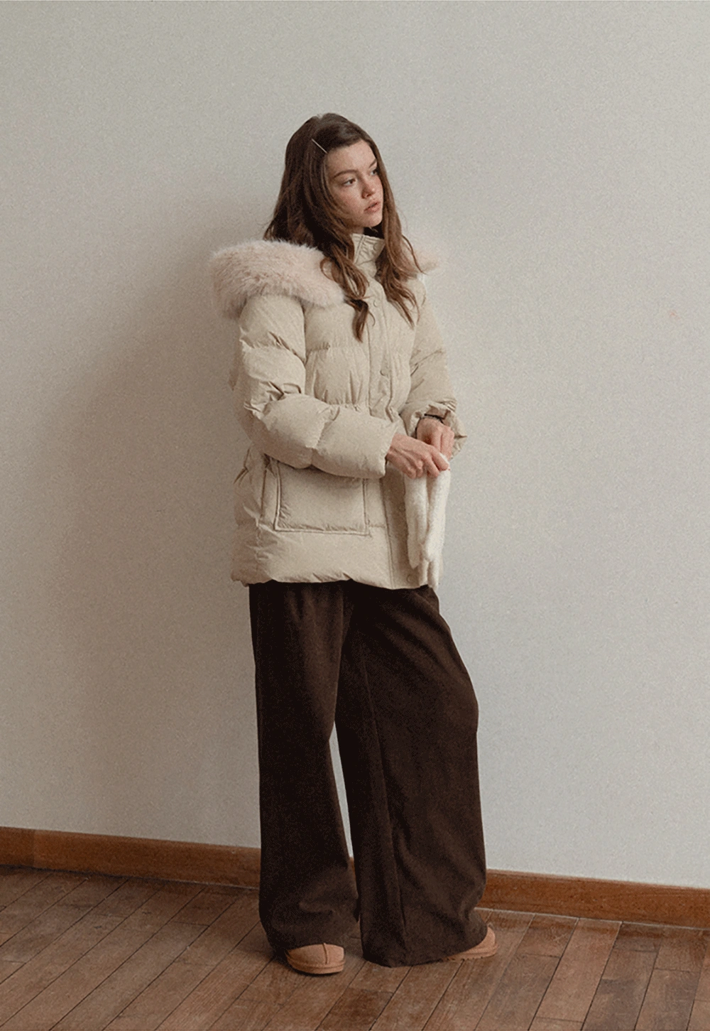 Cozy Beige Winter Cotton Coat for Women